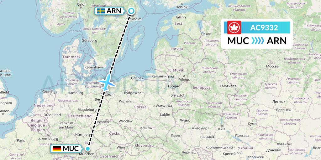 AC9332 Air Canada Flight Map: Munich to Stockholm
