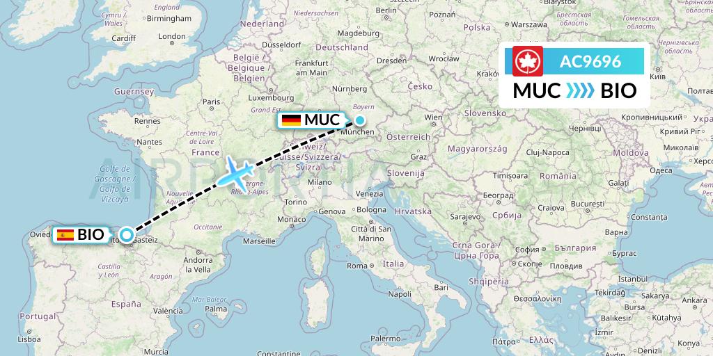 AC9696 Air Canada Flight Map: Munich to Bilbao