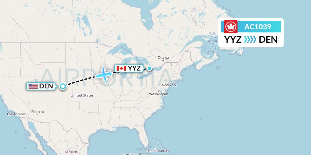 AC1039 Air Canada Flight Map: Toronto to Denver