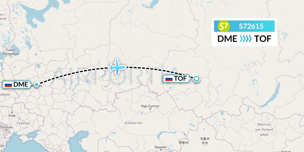 S72615 S7 Airlines Flight Map: Moscow to Tomsk
