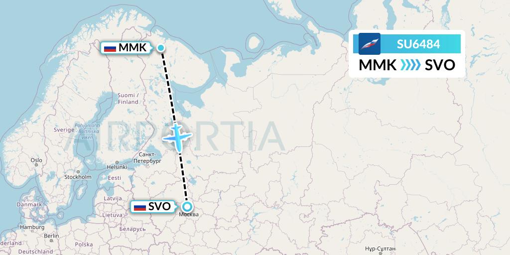 SU6484 Aeroflot Flight Map: Murmansk to Moscow