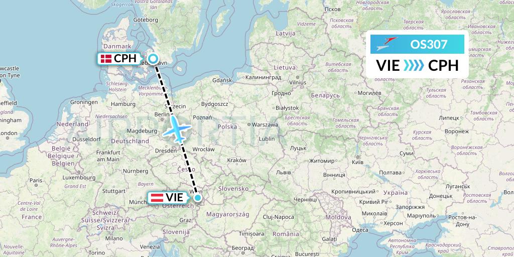 OS307 Austrian Airlines Flight Map: Vienna to Copenhagen