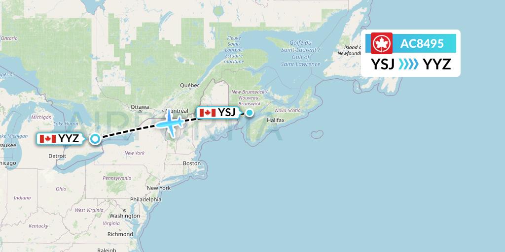 AC8495 Air Canada Flight Map: Saint John to Toronto