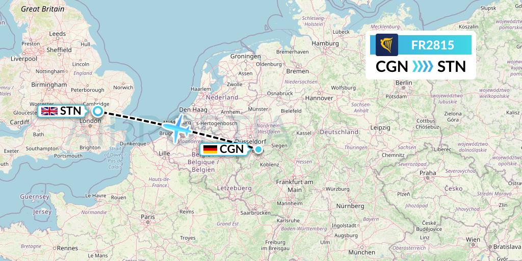 FR2815 Ryanair Flight Map: Cologne to London