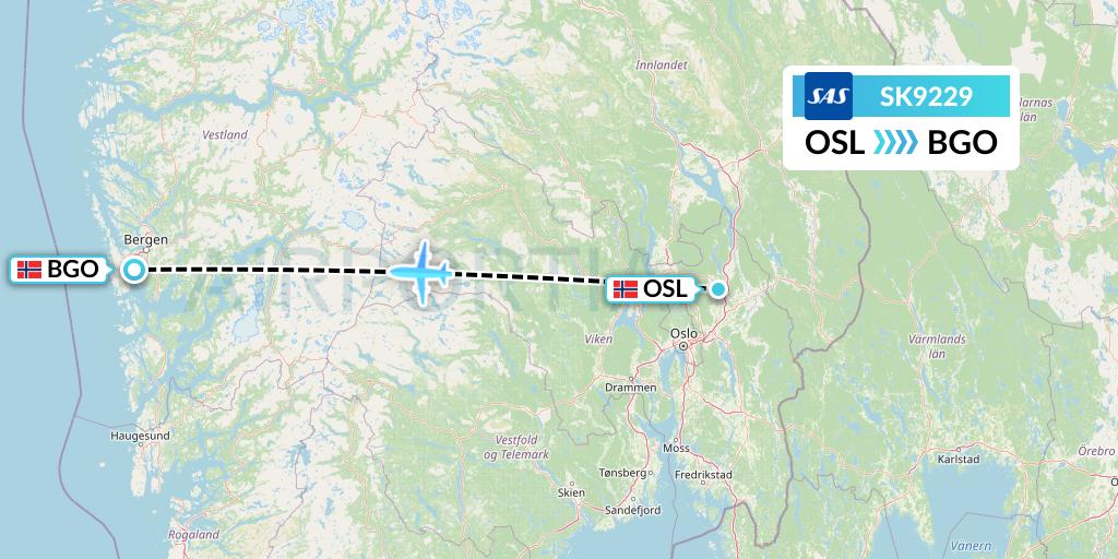 SK9229 SAS Flight Map: Oslo to Bergen