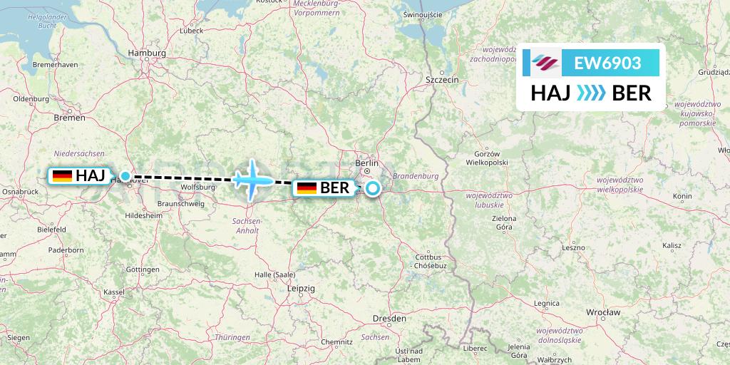 EW6903 Eurowings Flight Map: Hannover to Berlin