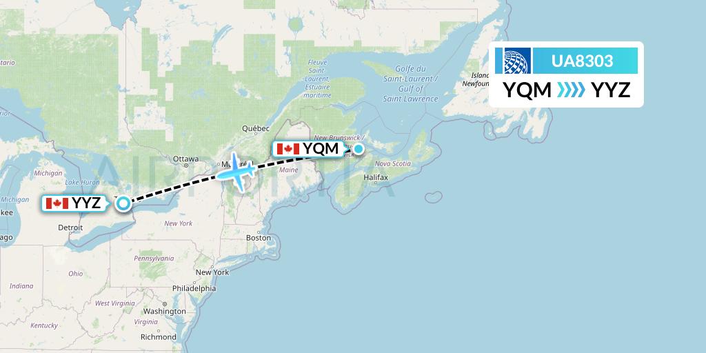 UA8303 United Airlines Flight Map: Moncton to Toronto