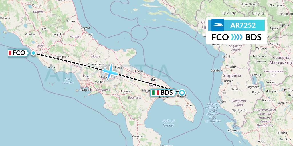 AR7252 Aerolineas Argentinas Flight Map: Rome to Brindisi