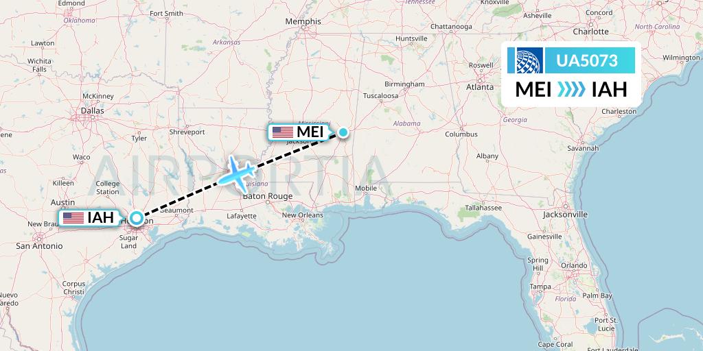 UA5073 United Airlines Flight Map: Meridian to Houston