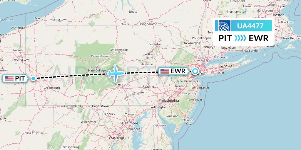 UA4477 United Airlines Flight Map: Pittsburgh to New York
