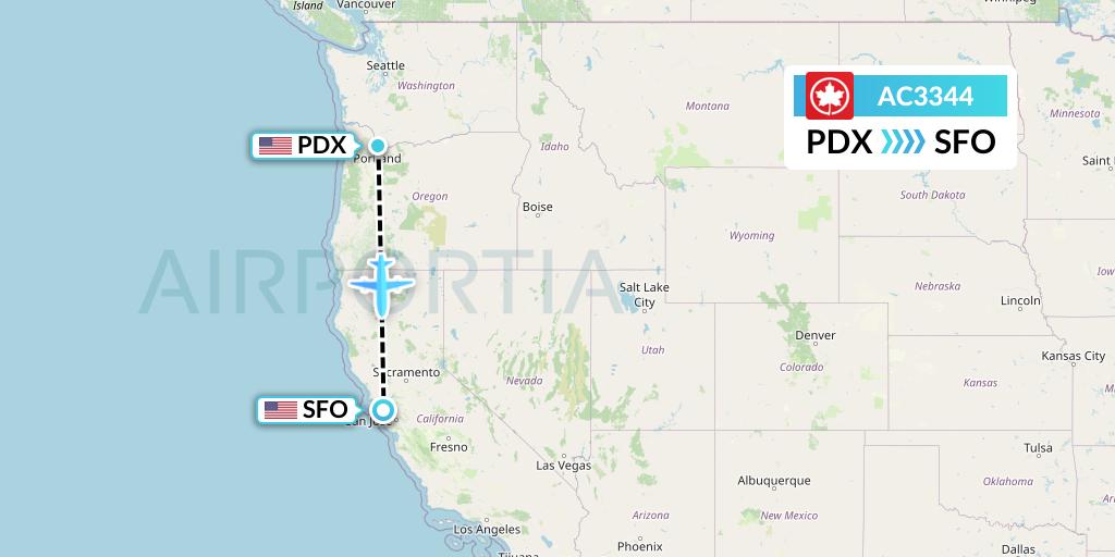 AC3344 Air Canada Flight Map: Portland to San Francisco
