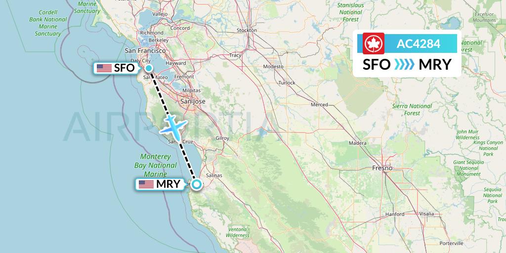 AC4284 Air Canada Flight Map: San Francisco to Monterey