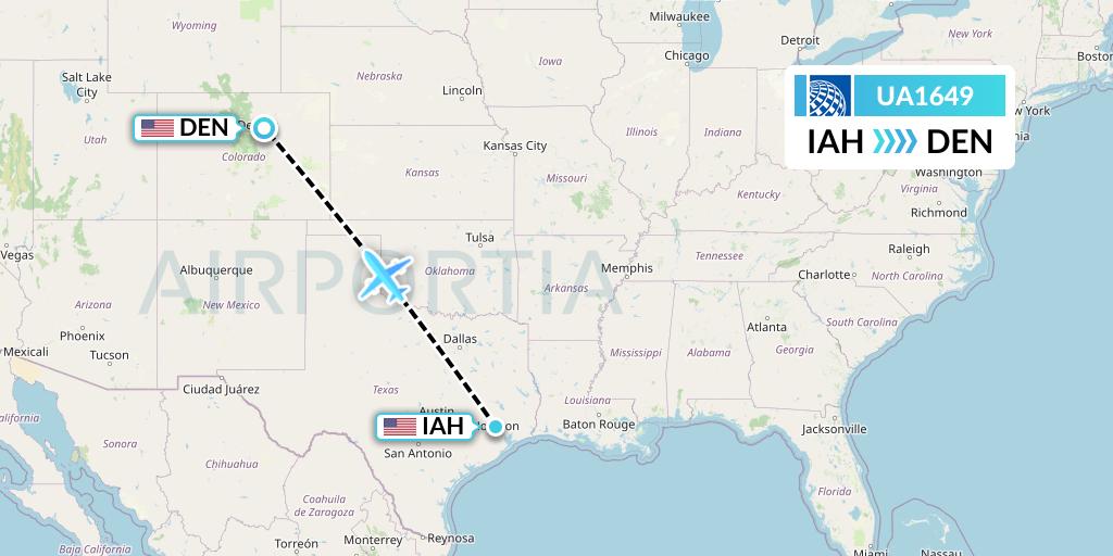 UA1649 United Airlines Flight Map: Houston to Denver