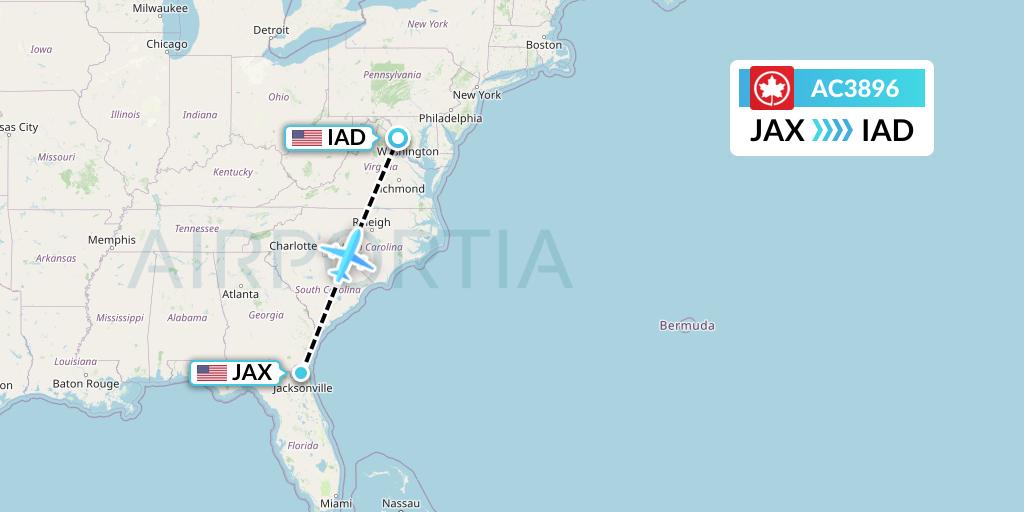 AC3896 Air Canada Flight Map: Jacksonville to Washington
