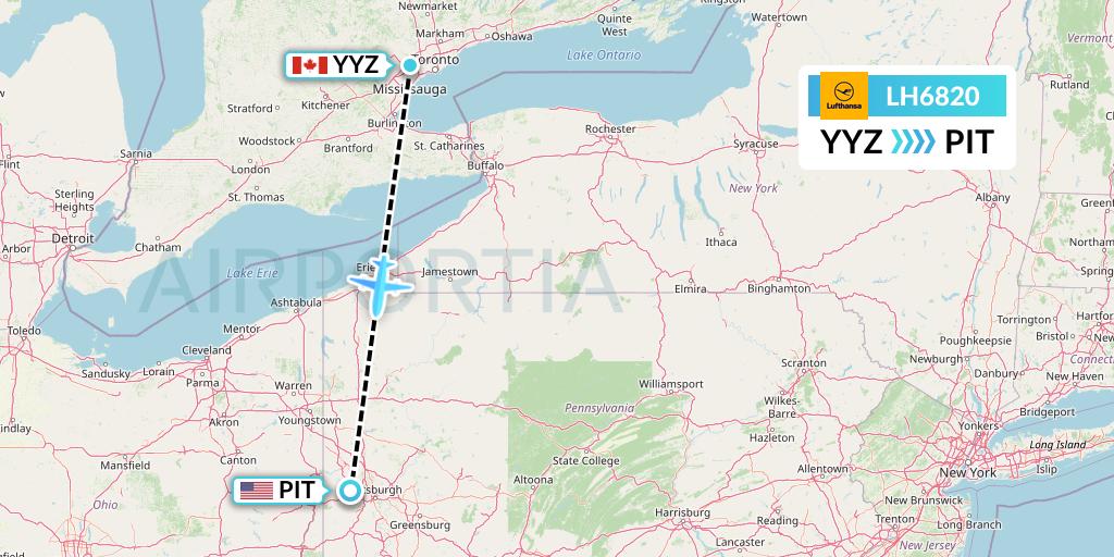 LH6820 Lufthansa Flight Map: Toronto to Pittsburgh