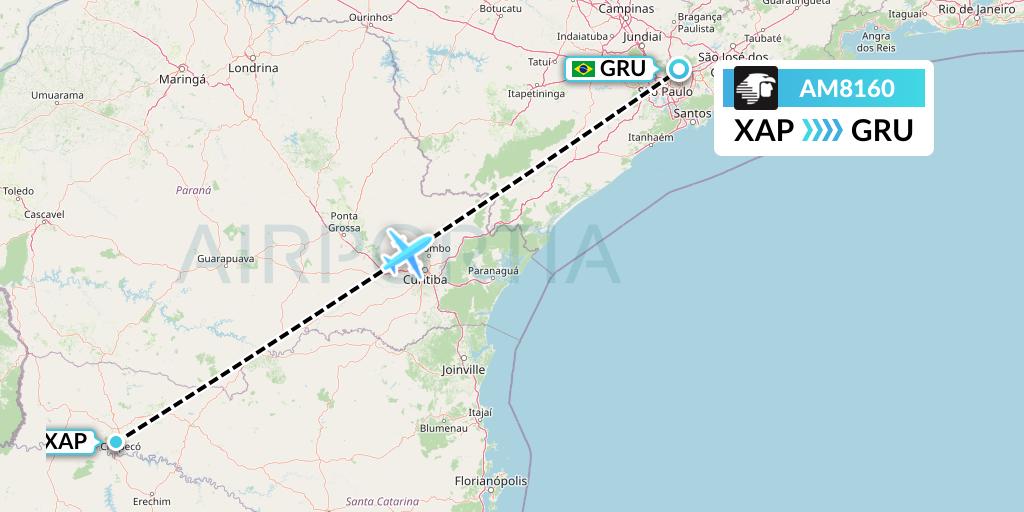 AM8160 Aeromexico Flight Map: Chapeco to Sao Paulo
