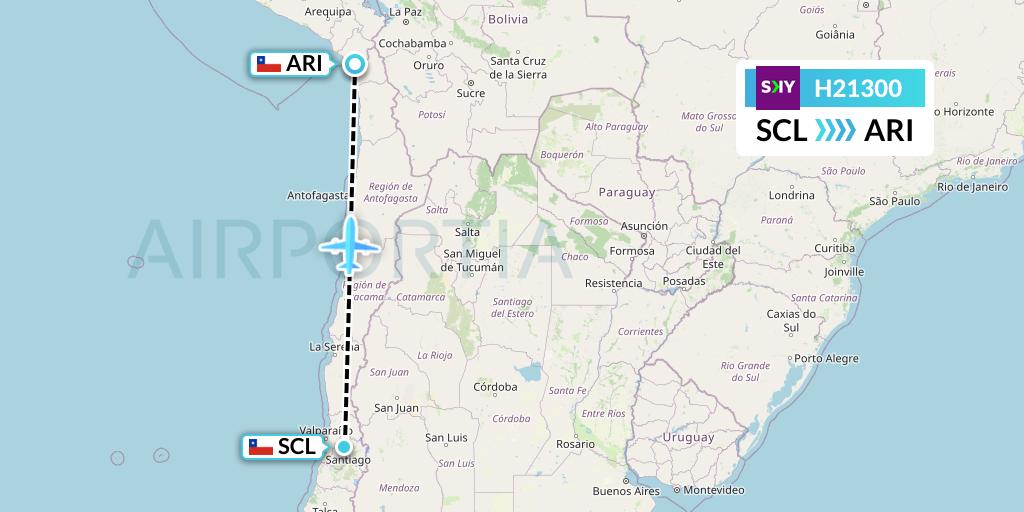 H21300 Sky Airline Flight Map: Santiago to Arica