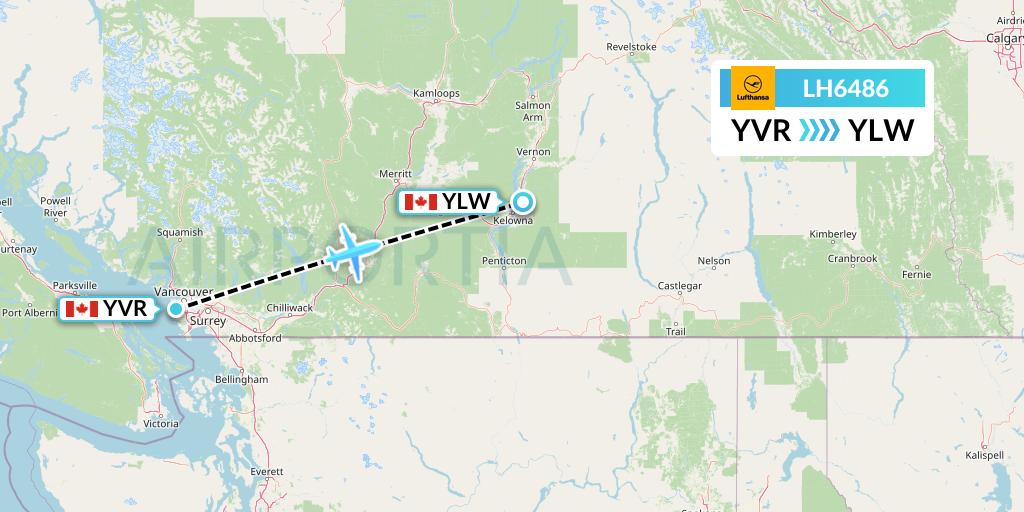 LH6486 Lufthansa Flight Map: Vancouver to Kelowna