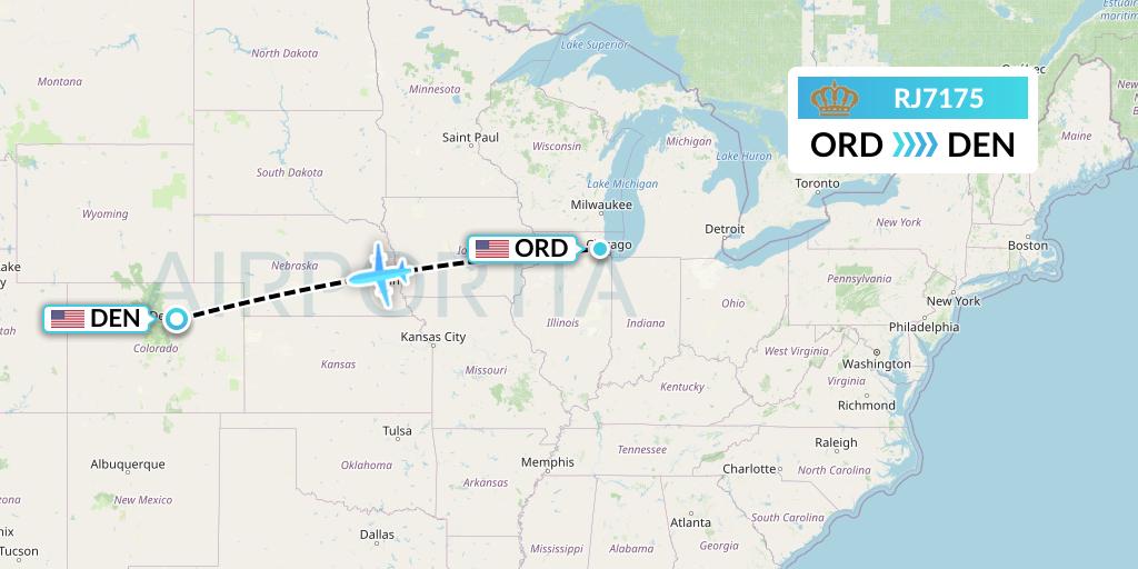 RJ7175 Royal Jordanian Flight Map: Chicago to Denver