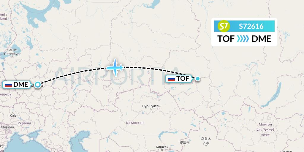 S72616 S7 Airlines Flight Map: Tomsk to Moscow