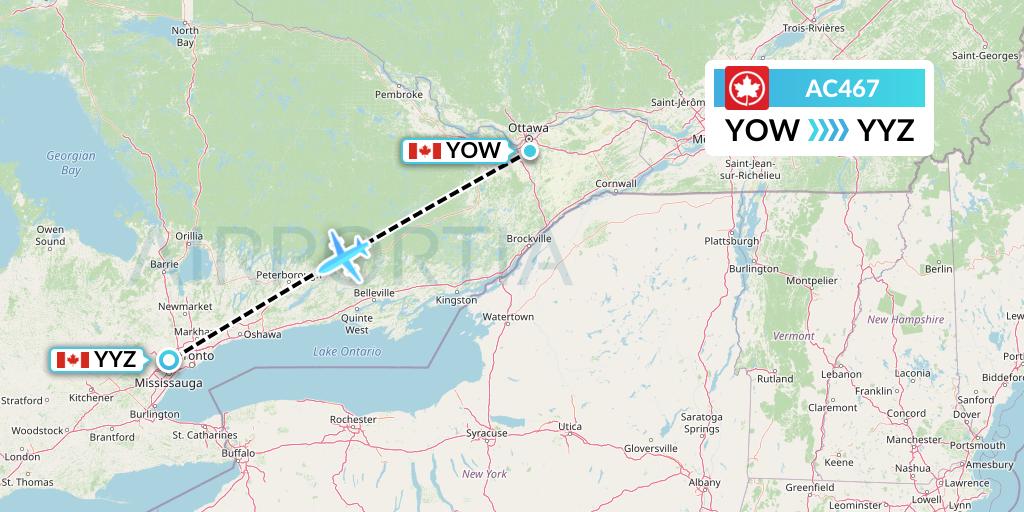 AC467 Air Canada Flight Map: Ottawa to Toronto