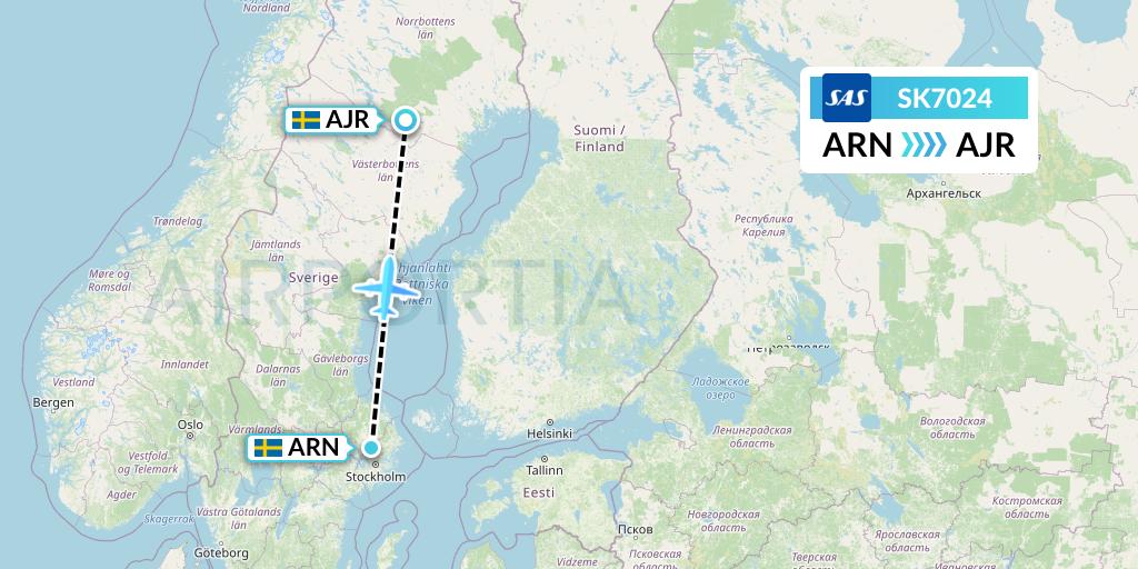 SK7024 SAS Flight Map: Stockholm to Arvidsjaur