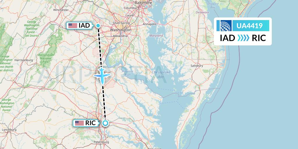 UA4419 United Airlines Flight Map: Washington to Richmond