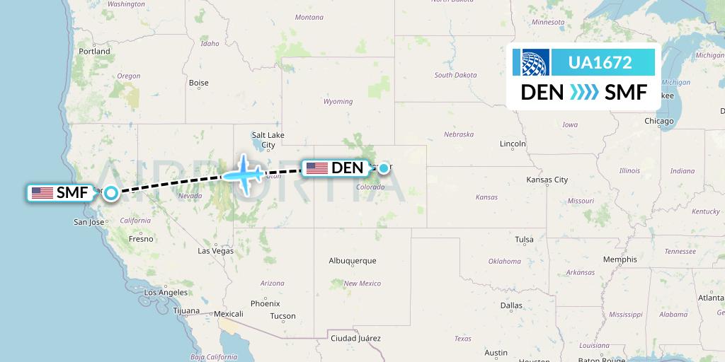 UA1672 United Airlines Flight Map: Denver to Sacramento