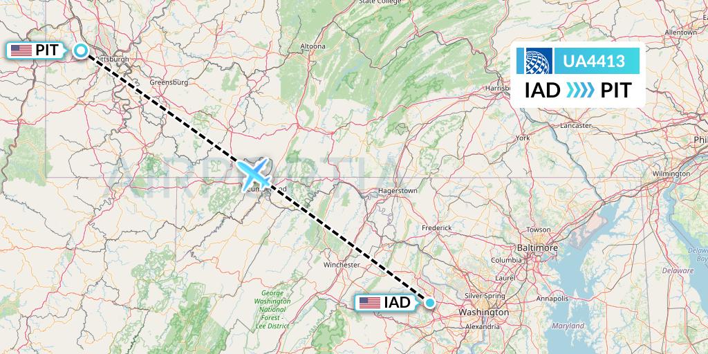 UA4413 United Airlines Flight Map: Washington to Pittsburgh