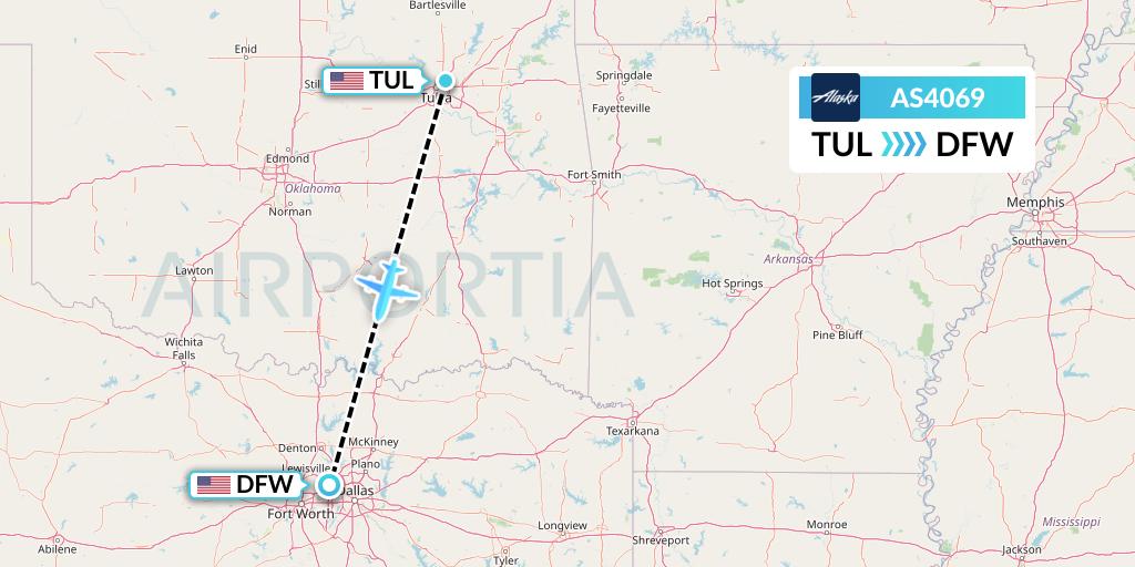 AS4069 Alaska Airlines Flight Map: Tulsa to Dallas