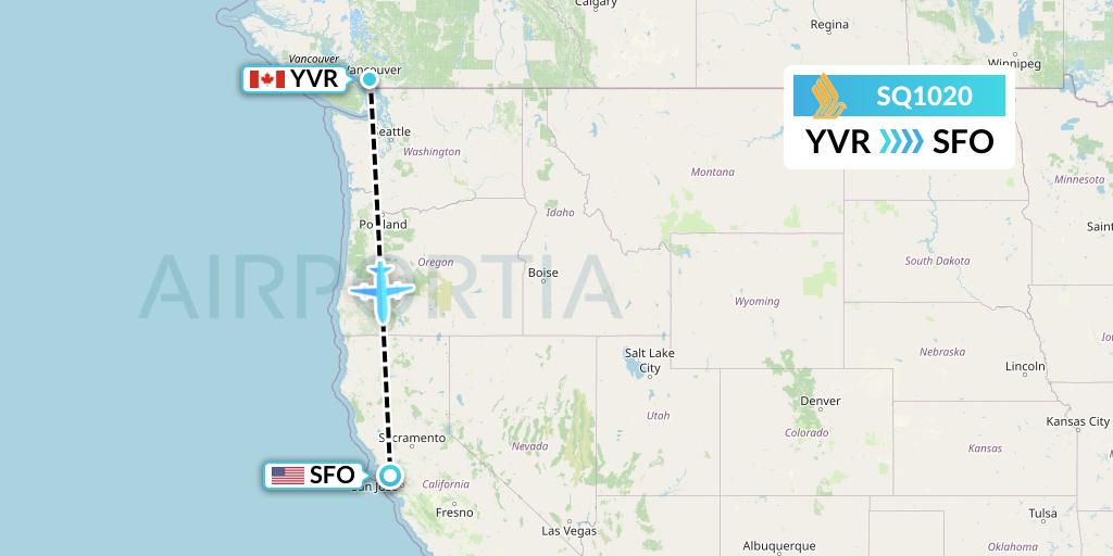 SQ1020 Singapore Airlines Flight Map: Vancouver to San Francisco
