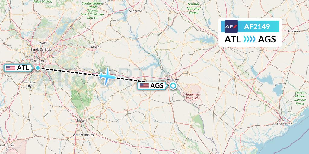 AF2149 Air France Flight Map: Atlanta to Augusta