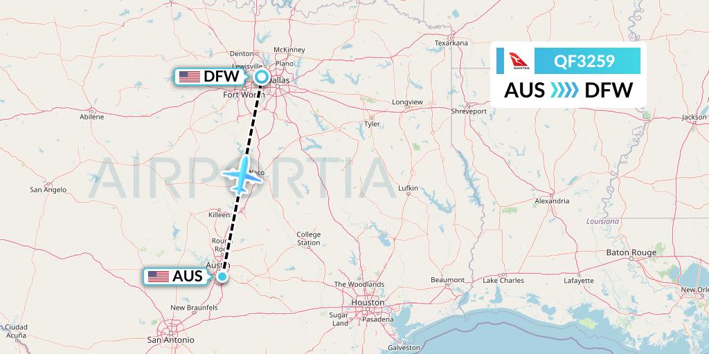 QF3259 Qantas Flight Map: Austin to Dallas