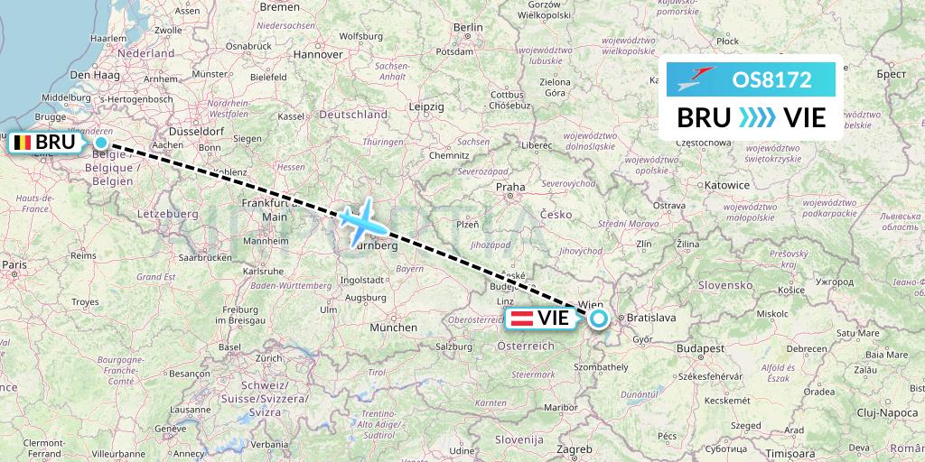 OS8172 Austrian Airlines Flight Map: Brussels to Vienna