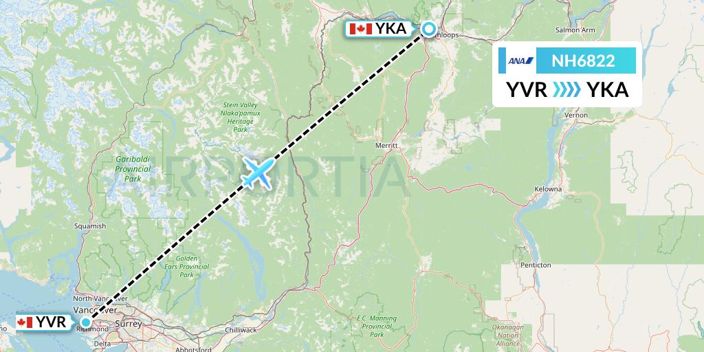 NH6822 All Nippon Airways Flight Map: Vancouver to Kamloops
