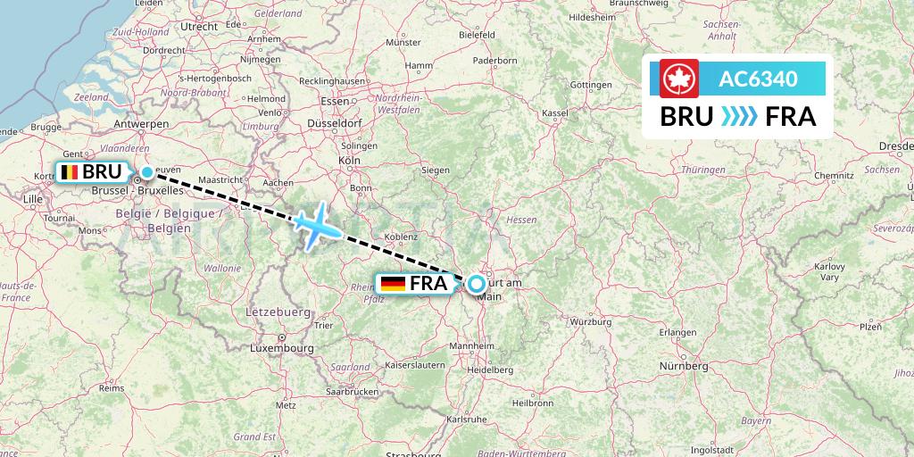 AC6340 Air Canada Flight Map: Brussels to Frankfurt