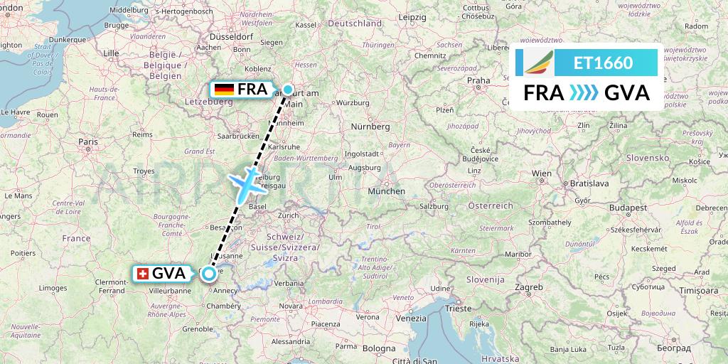 ET1660 Ethiopian Airlines Flight Map: Frankfurt to Geneva