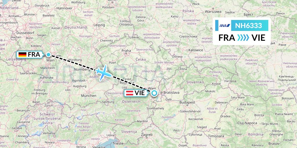 NH6333 All Nippon Airways Flight Map: Frankfurt to Vienna