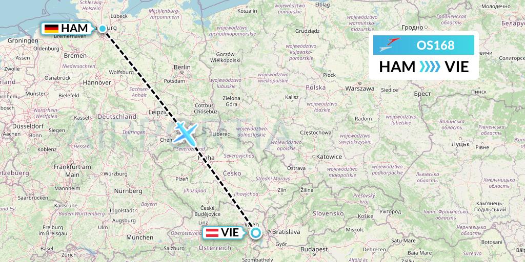 OS168 Austrian Airlines Flight Map: Hamburg to Vienna