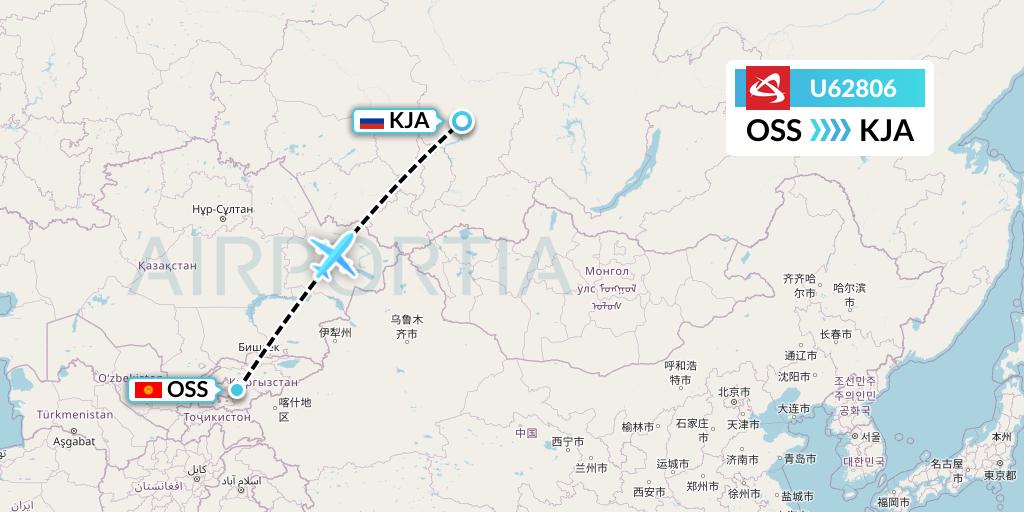 U62806 Ural Airlines Flight Map: Osh to Krasnoyarsk