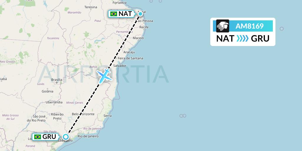 AM8169 Aeromexico Flight Map: Natal to Sao Paulo