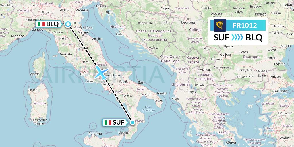 FR1012 Ryanair Flight Map: Lamezia Terme to Bologna