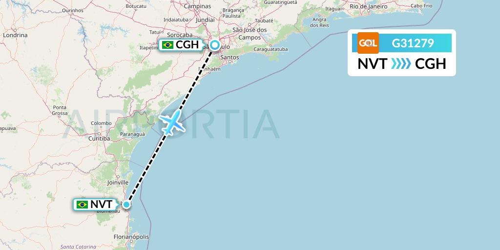 G31279 GOL Transportes Aeros Flight Map: Navegantes to Sao Paulo
