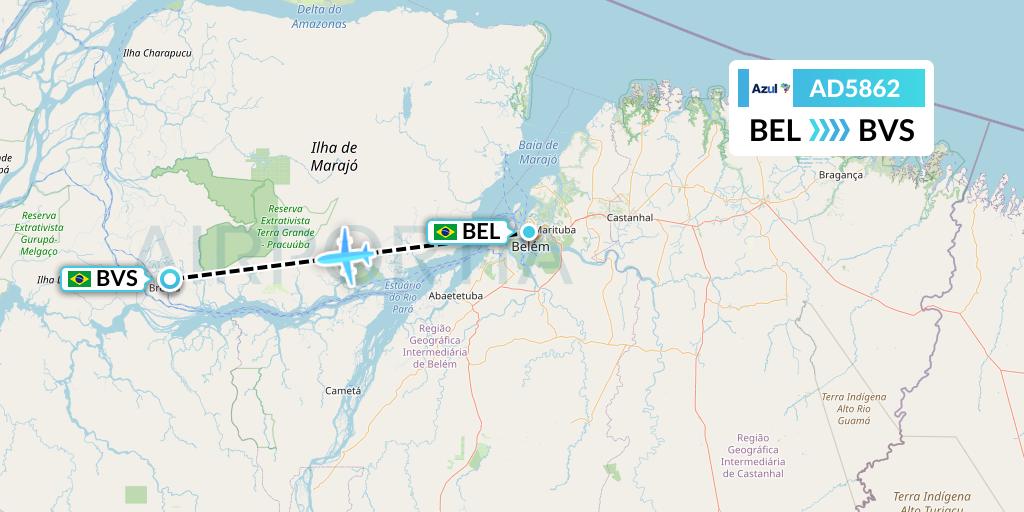 AD5862 Azul Brazilian Airlines Flight Map: Belem to Breves