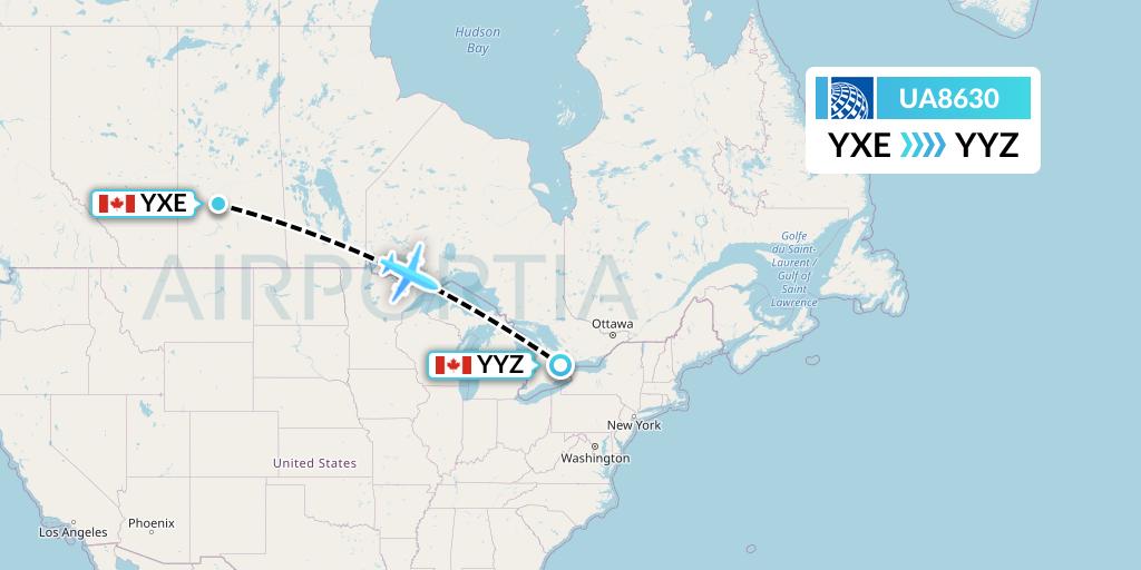 UA8630 United Airlines Flight Map: Saskatoon to Toronto