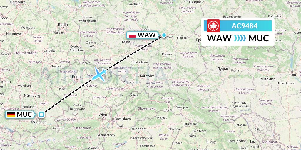 AC9484 Air Canada Flight Map: Warsaw to Munich