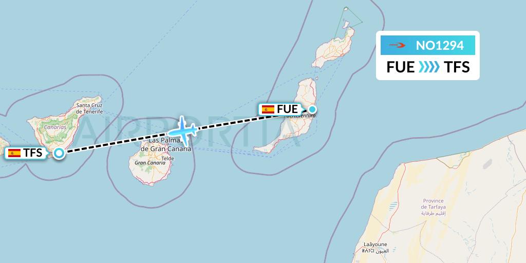NO1294 Neos Flight Map: Fuerteventura to Tenerife