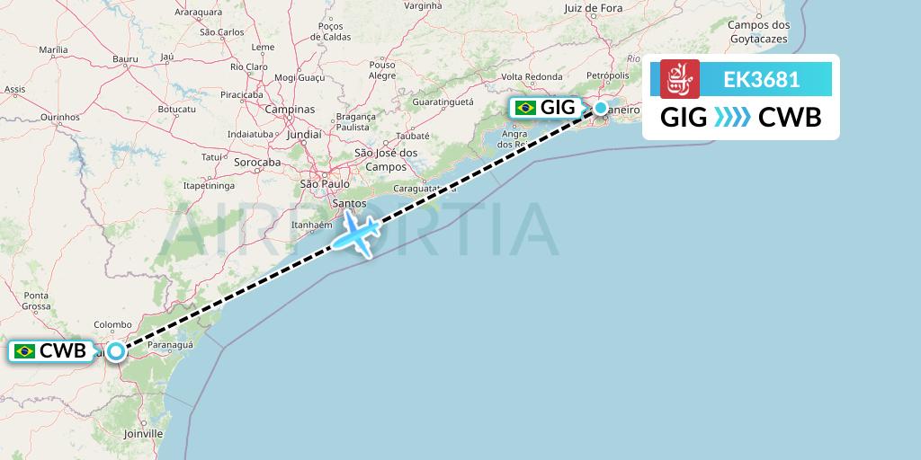 EK3681 Emirates Flight Map: Rio de Janeiro to Curitiba