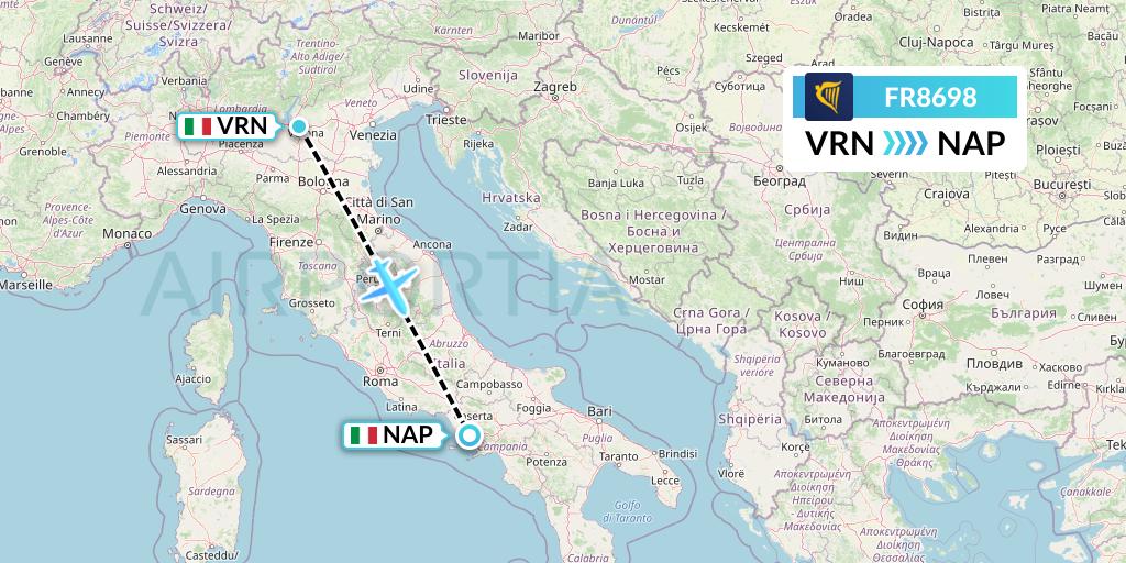 FR8698 Ryanair Flight Map: Verona to Naples