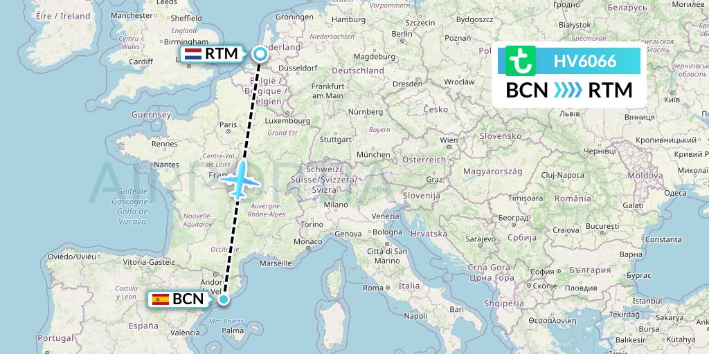 HV6066 Transavia Flight Map: Barcelona to Rotterdam